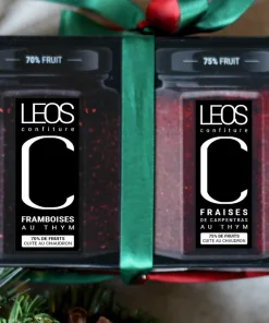 COFFRET-CADEAU 2 CONFITURES LEOS – FRAISES DE CARPENTRAS & FRAMBOISES AU THYM SAUVAGE